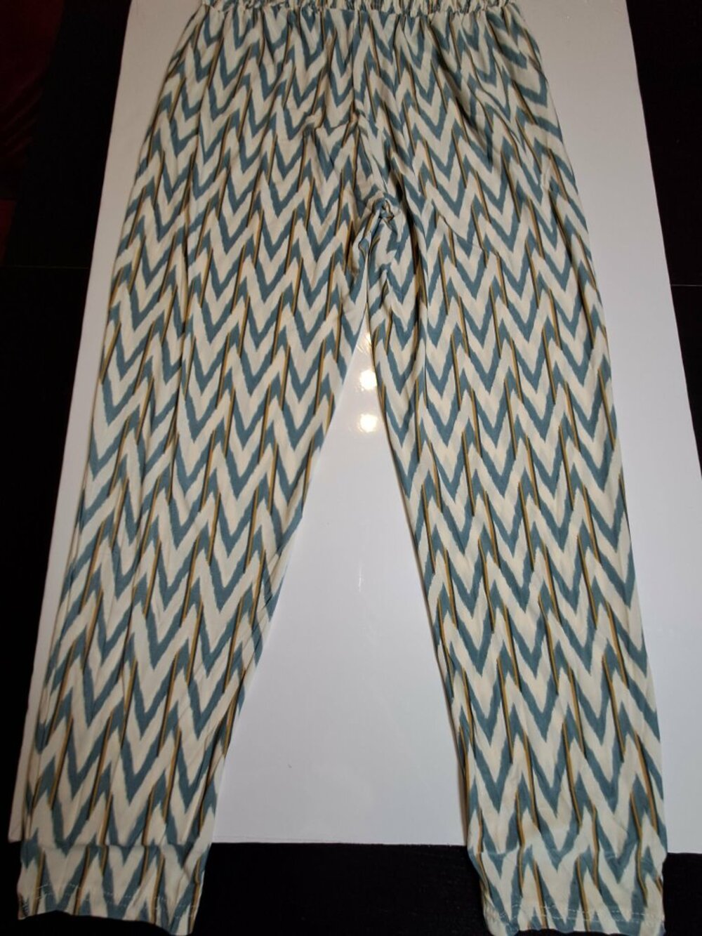 Cool Knit Jersey Zigzag Wide Leg Pants Blue White M/L - Picture 3 of 8